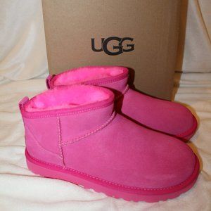 NIB UGG‎ WOMEN'S ULTRA MINI SUEDE SHEARLING LINED BOOTS FUSCHIA PINK